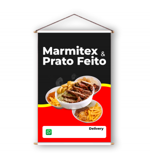 Banner - Marmitex e Prato Feito Lona 280g  4x0  Madeira e Cordinha 