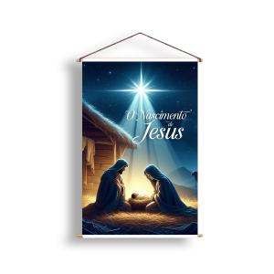 Banner - Nascimento de Jesus Lona 280g  4x0  Madeira e Cordinha 