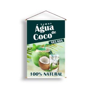 Banner - Temos Água de Coco Lona 280g  4x0  Madeira e Cordinha 