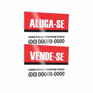Kit 2 Placas | Vende-se Aluga-se Casa Comércio Terreno Imóvel PSI 60x50cm 4x0  Refilado nas laterais 