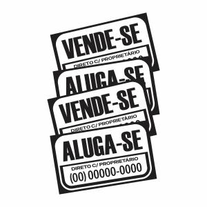 Kit 4 Placas | Vende-se Aluga-se Casa Comércio Terreno Imóvel PSI 50x30cm 4x0  Refilado nas laterais 