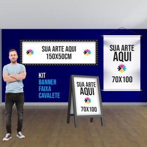 Kit - Banner - Cavalete - Faixa 2 Lona  4x0 CMYK Impressão Solvente Com Acabamento 