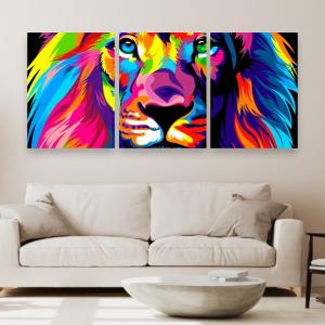 Kit Quadro Decorativo | Leão MDF Adesivado  4x0   